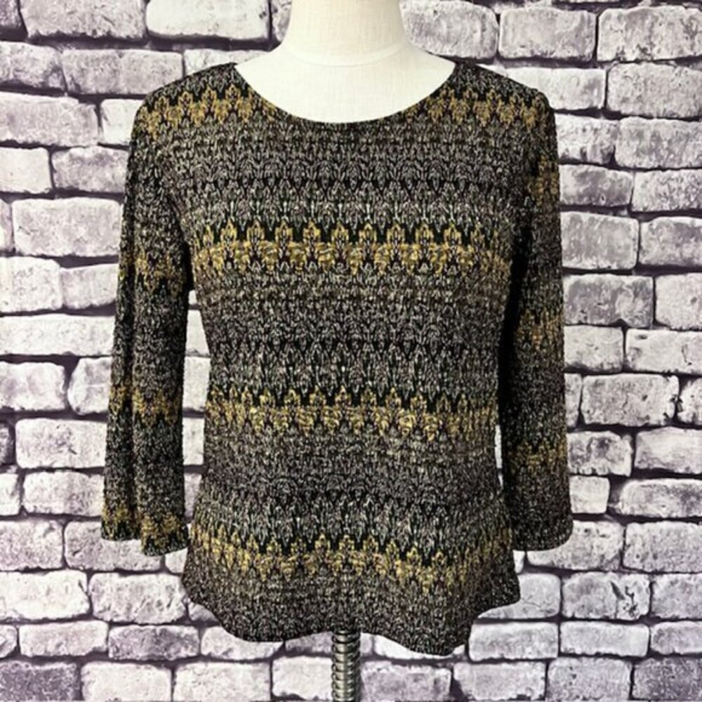 Brittany Black Green, Gold & Purple Round Neck Blouse Size L